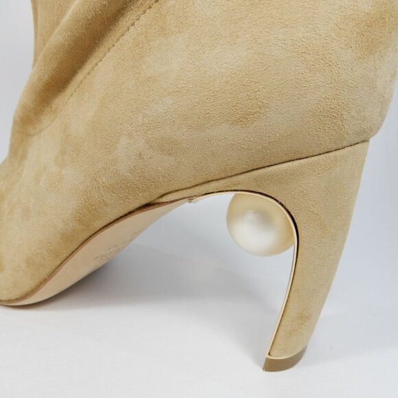 Nicholas Kirkwood Maeva Faux Pearl Stretch Booties 38 8 Curved Heel Suede $895 - Picture 14 of 15